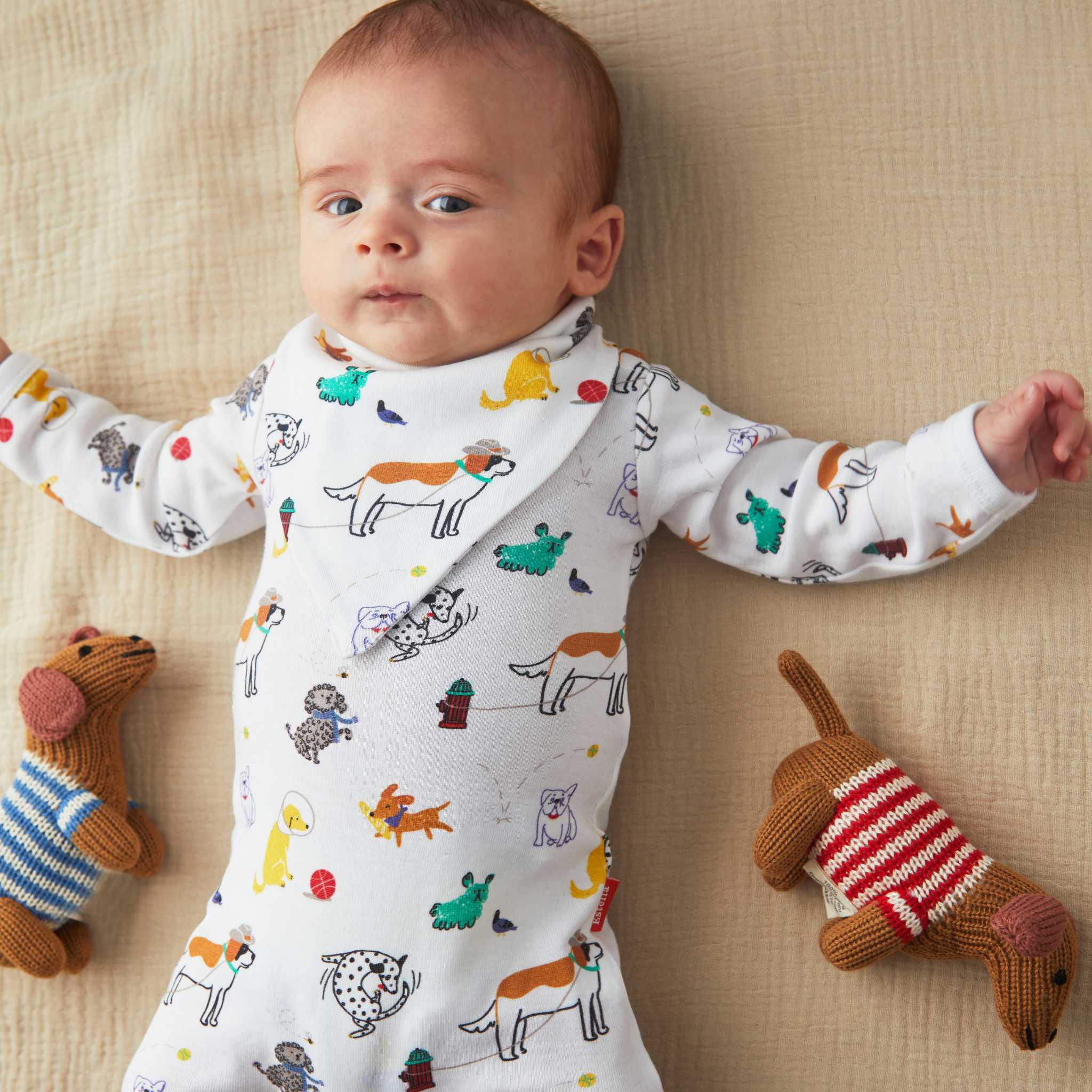 Estella Baby Gift Sets Dogs Print Romper & Rattle Set