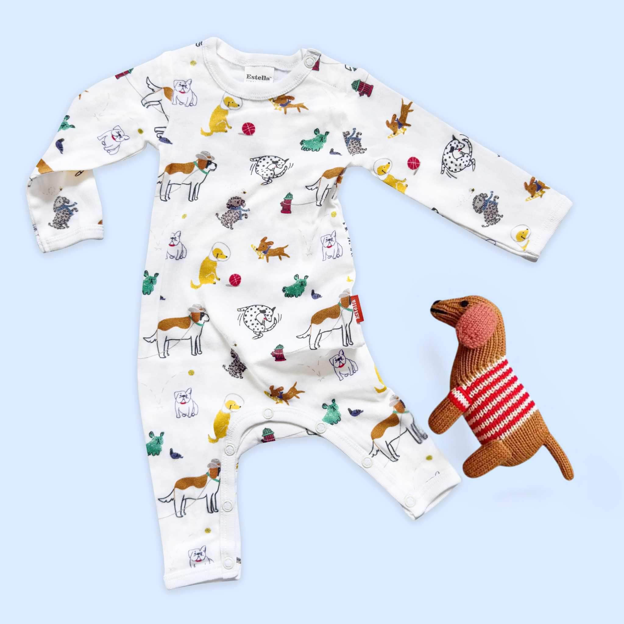 Estella Baby Gift Sets Dogs Print Romper & Rattle Set