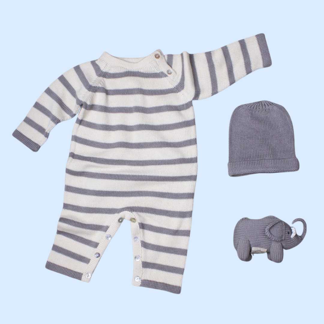 Estella Baby Gift Sets 0-3 M Elephant Knit Romper Set