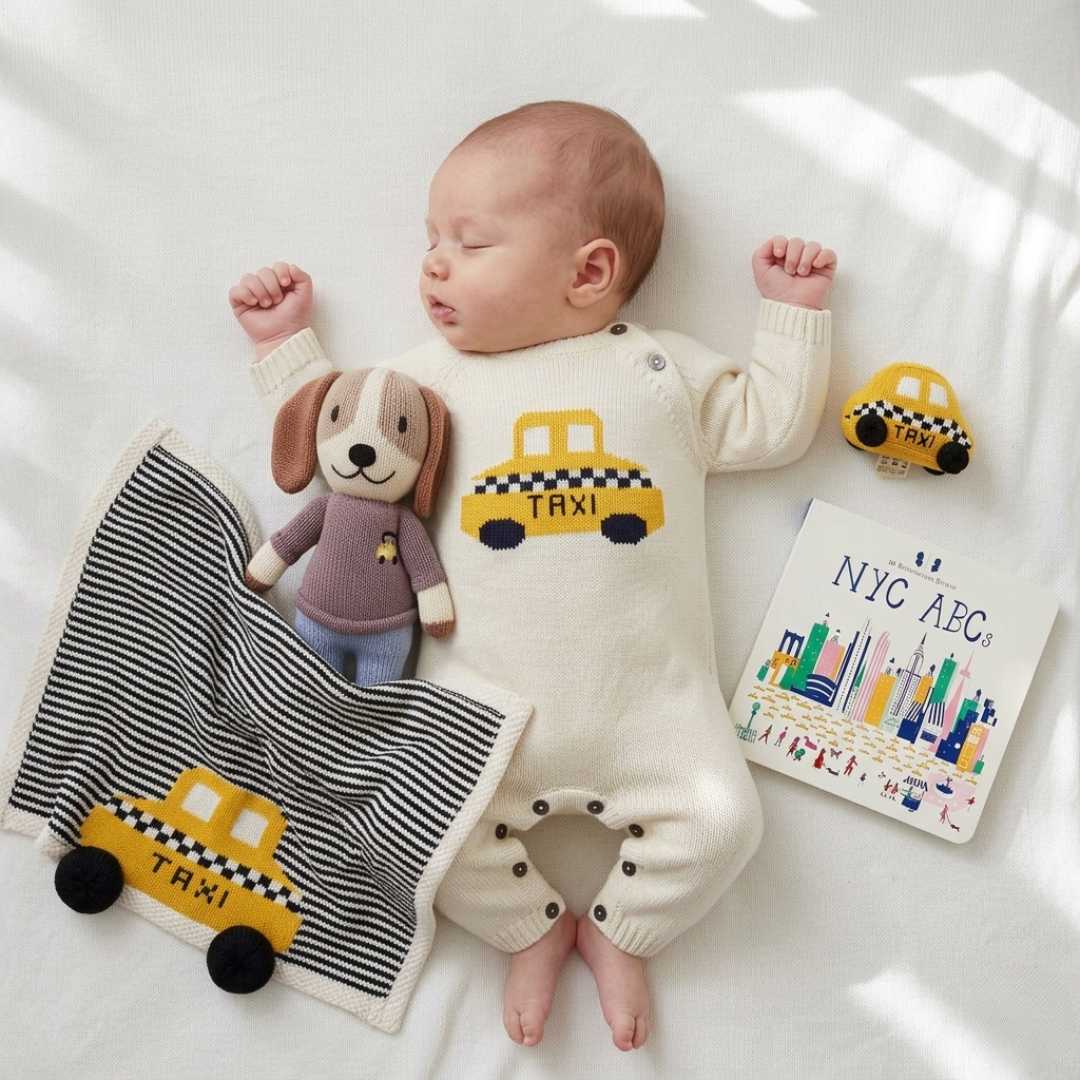 Estella Baby Gift Sets Knit Taxi Romper & Toys Gift Set