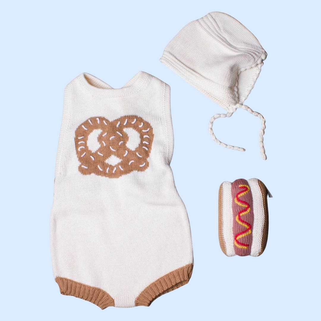 Estella Baby Gift Sets Pretzel Knitted Bodysuit Set for Foodies
