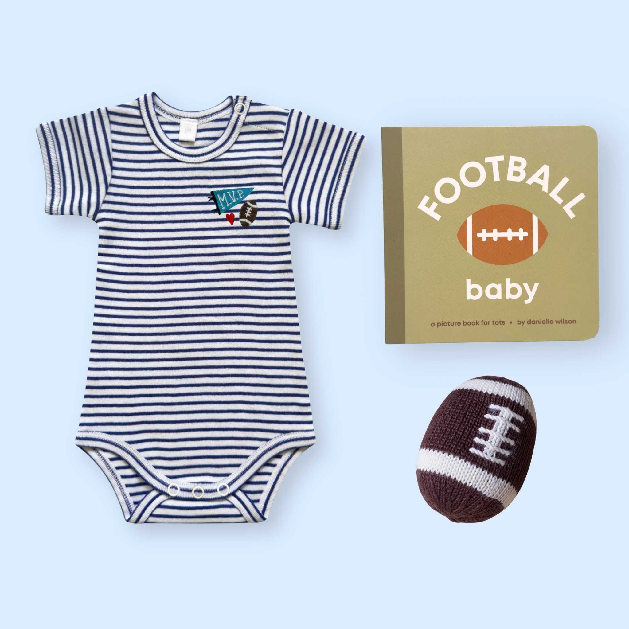 Estella Baby Gift Sets Organic MVP Football bodysuit, Rattle Toy and Book 