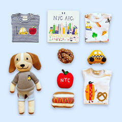NY Bundle of Joy Baby Gift Set: 3 Bodysuits, Dog Doll, 4 Rattles & Book