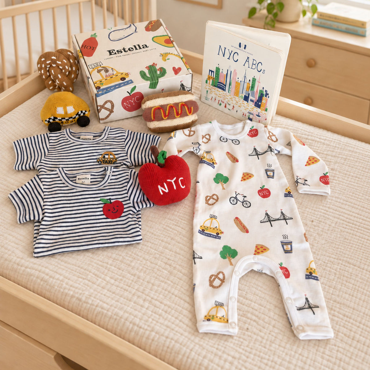 Estella Baby Gift Sets NYC Embroidered Baby Gift Set: Romper, Bodysuits, Rattles & Book