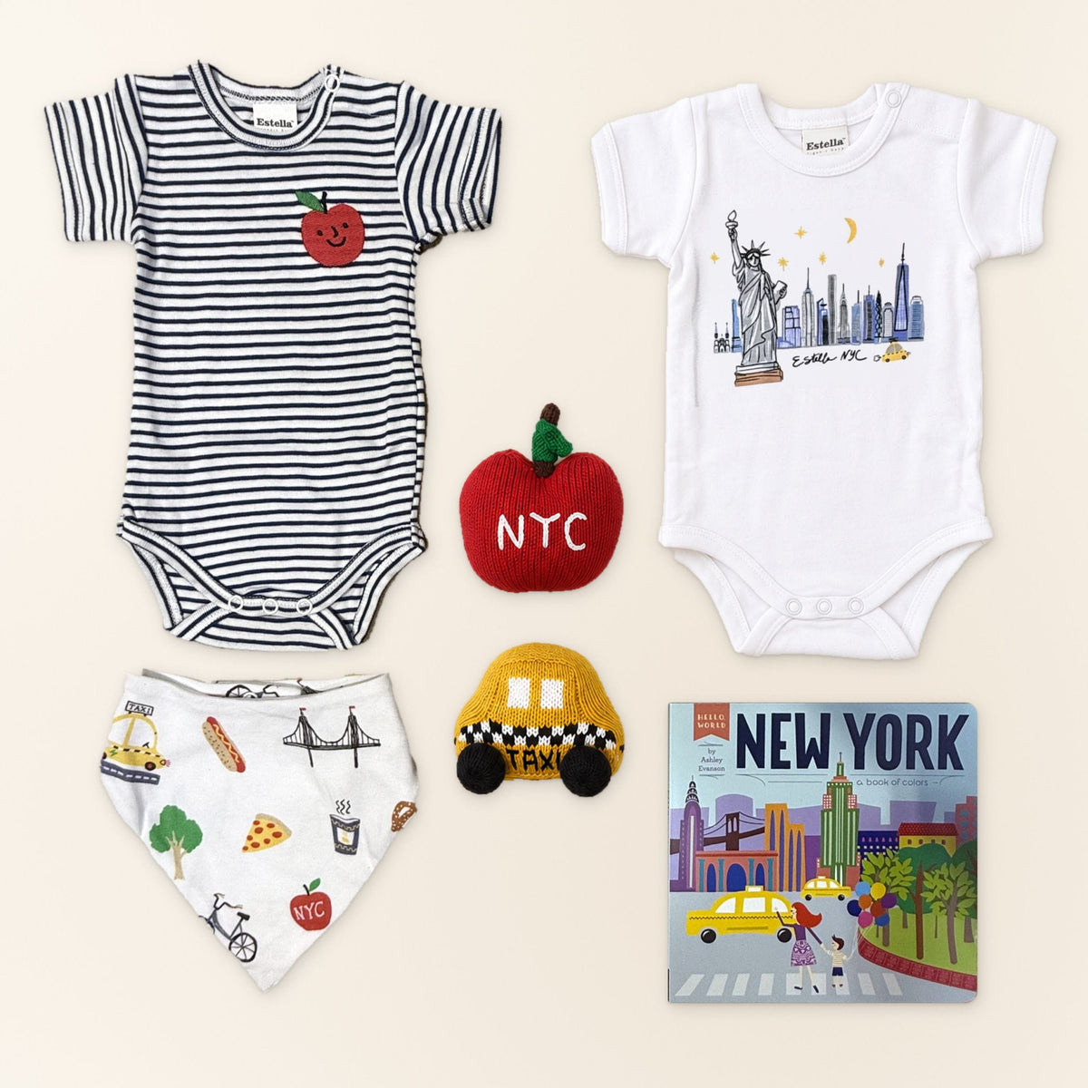Estella Baby Gift Sets NYC Little Explorers Baby Gift Set: 2 Bodysuits, Bib, 2 Rattles & Book