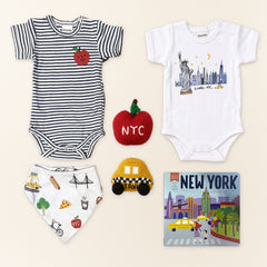 NYC Little Explorers Baby Gift Set: 2 Bodysuits, Bib, 2 Rattles & Book
