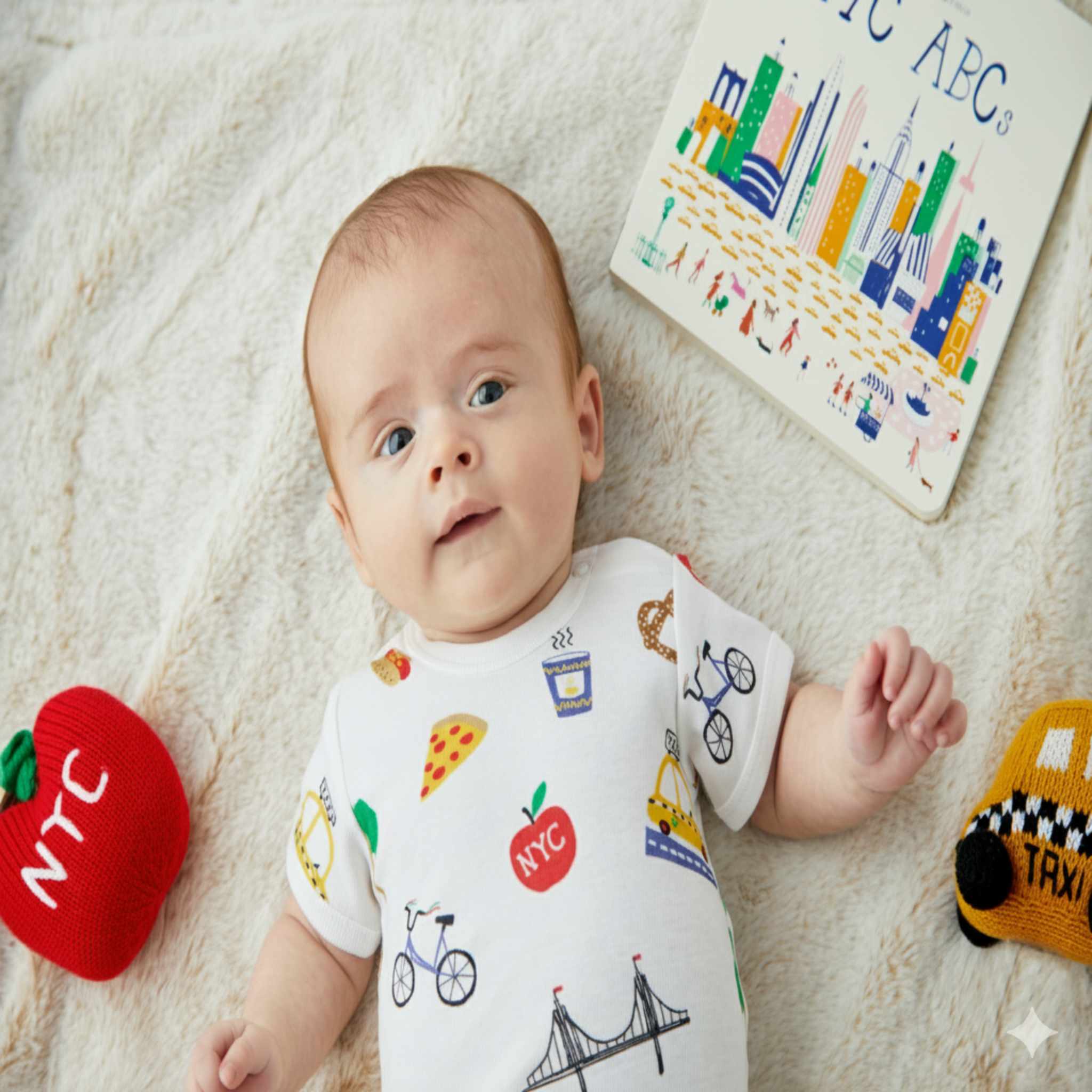Estella Baby Gift Sets NYC Print Bodysuit & Rattle Set