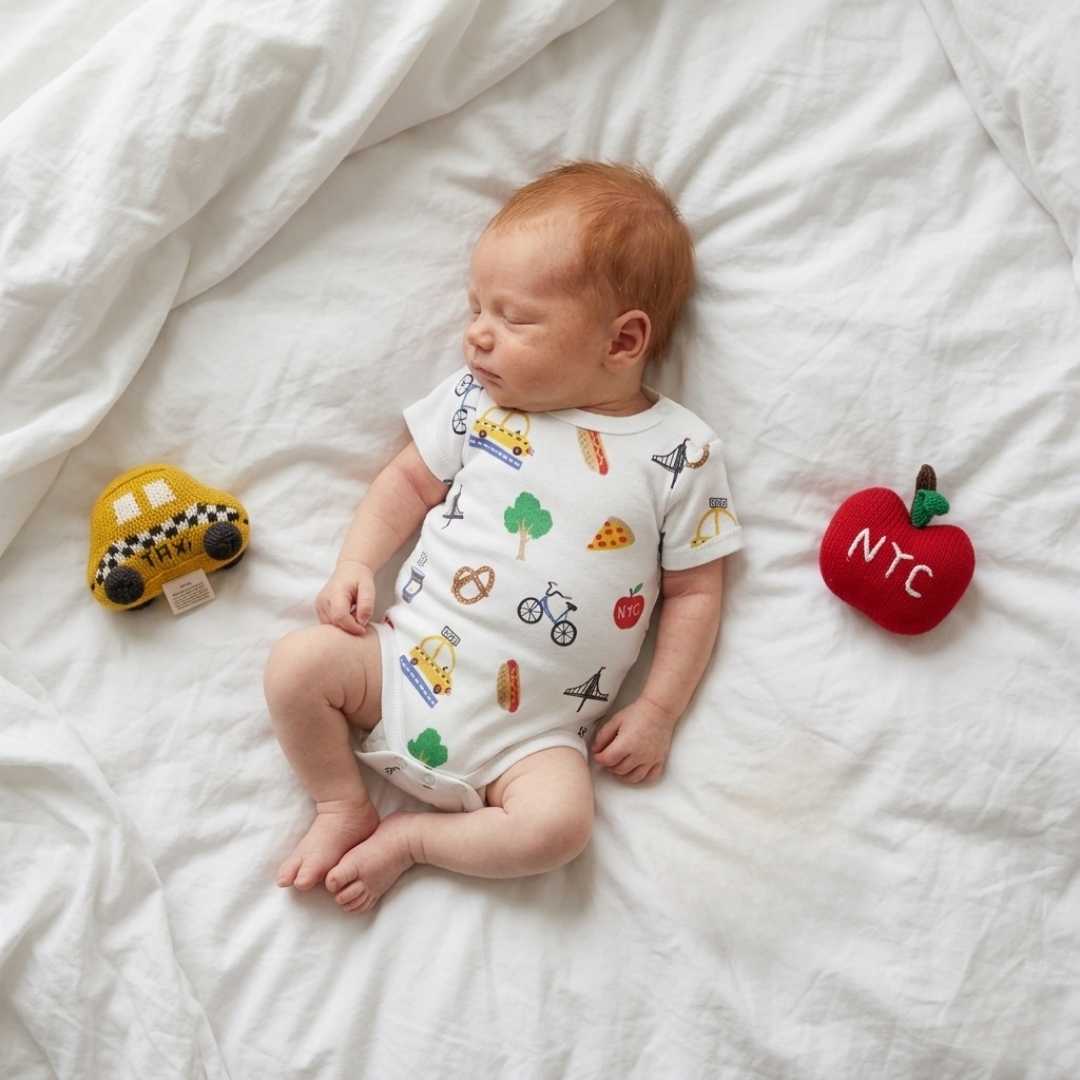 Estella Baby Gift Sets NYC Print Bodysuit & Rattle Set