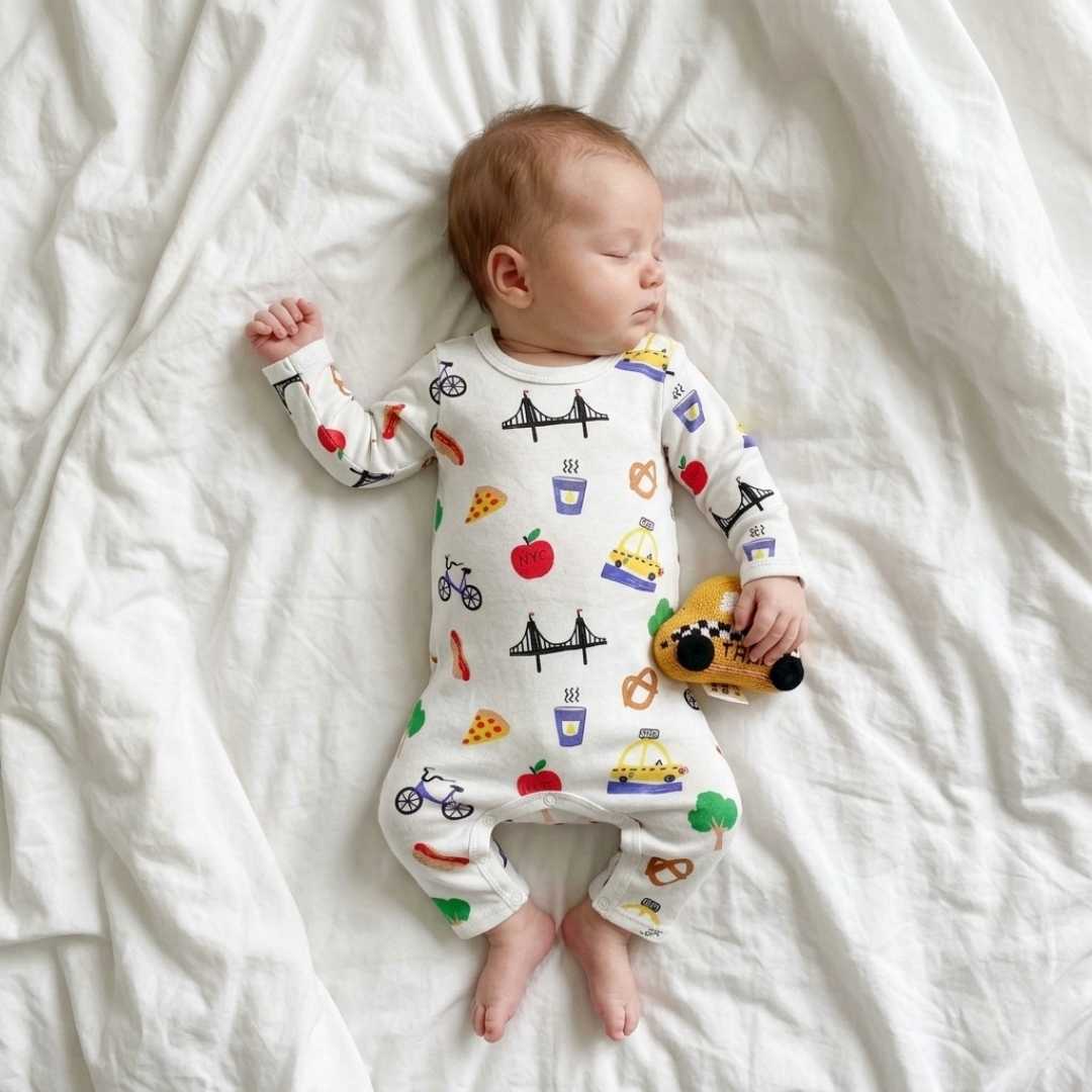 NYC Print Romper & Rattle Set | Organic Baby Gift | Estella