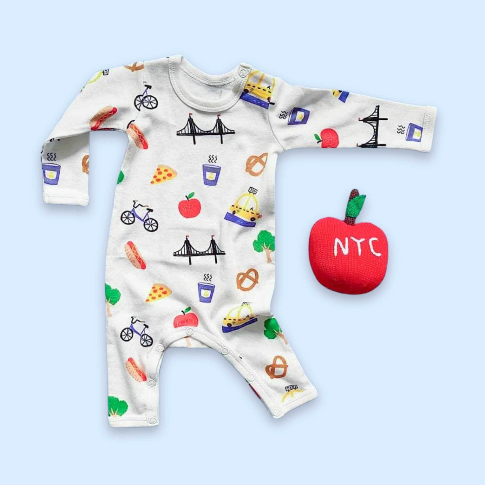 Estella Baby Gift Sets Apple / 0-3 M NYC Print Romper & Rattle Set