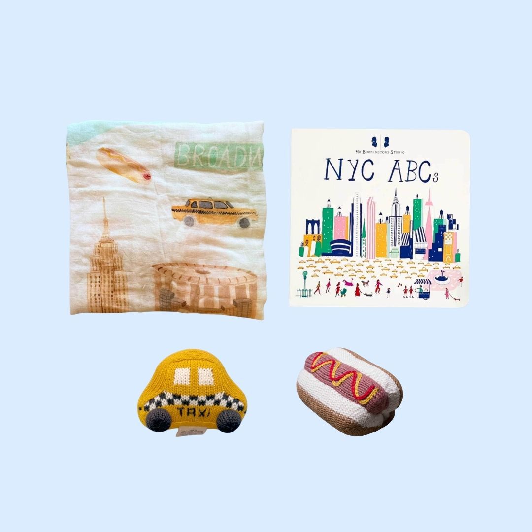 Estella Baby Gift Sets NYC Swaddle, Book & Rattle Gift Set