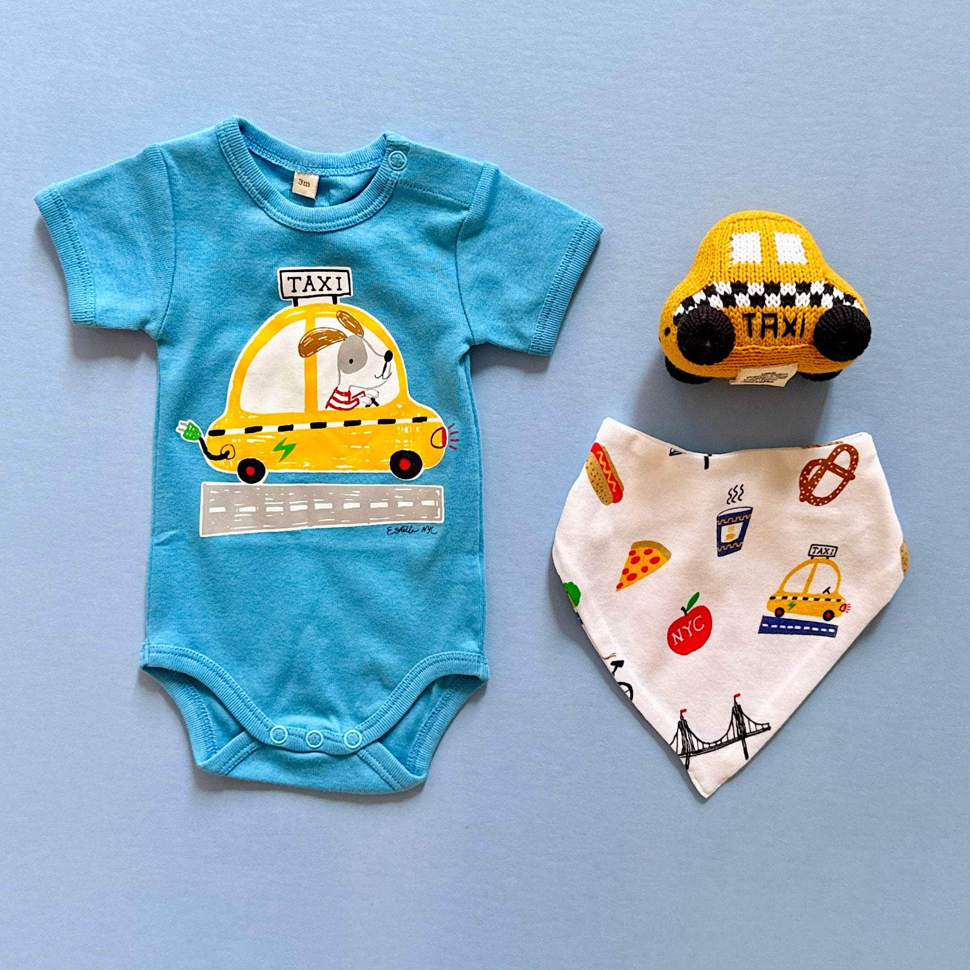 NYC Taxi Bodysuit, Rattle & Bib Set in Blue - {{variant_option_1}}