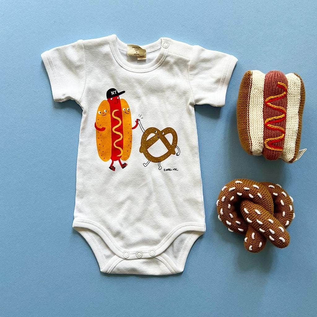 Estella Baby Gift Sets Hot Dog & Pretzel / 0-3 M Food Onesie & Rattle Set