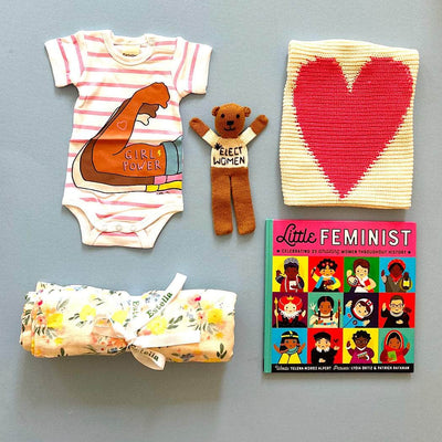 Organic Baby Gift Set | 'Girl Power' Onesie, Toy Bear, 'Little feminist' Book & Blankets - {{variant_option_1}}