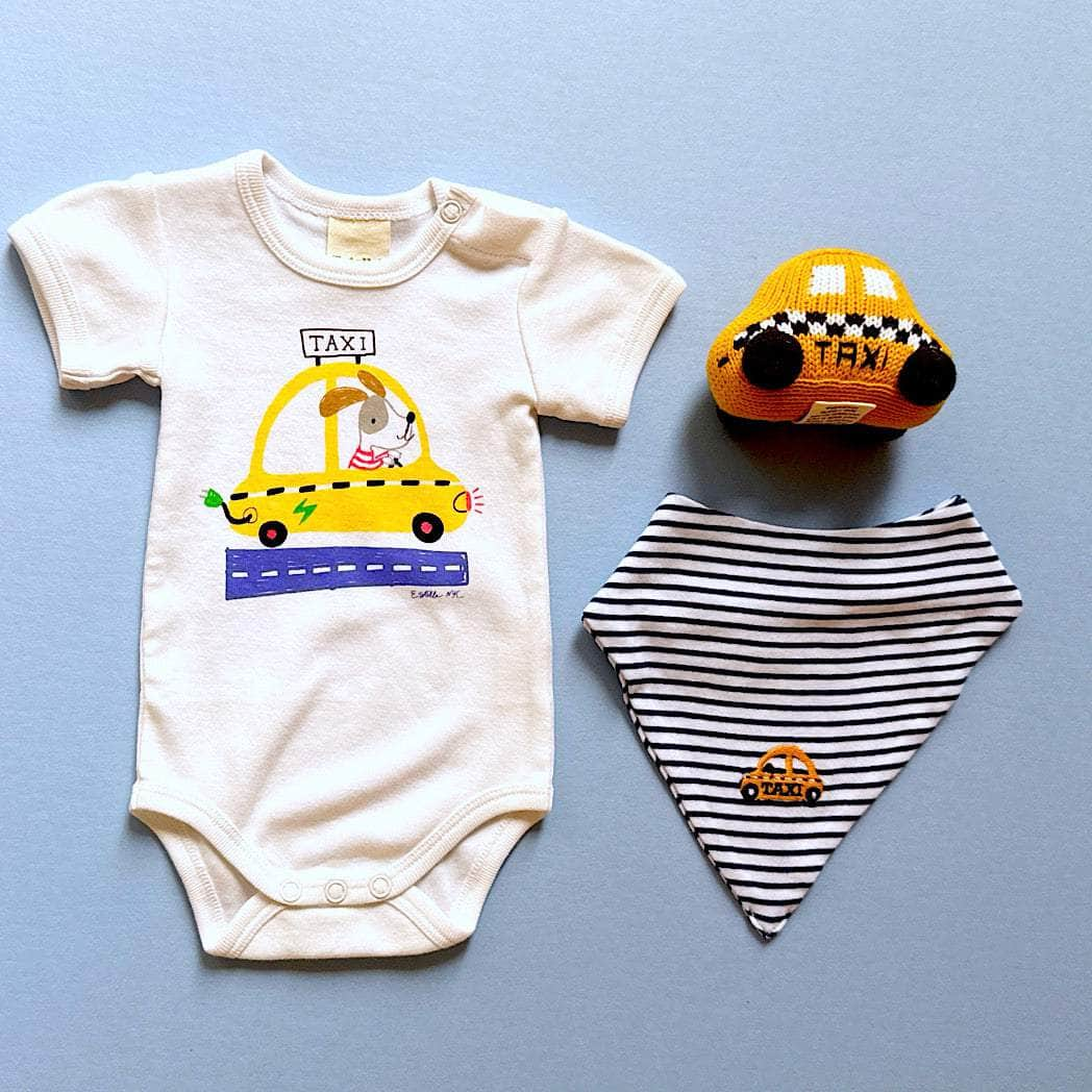 Organic Baby Gift Set - NYC Taxi Infant Onesie, Newborn Rattle Toy & Bib - {{variant_option_1}}