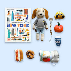 Ultimate NYC Baby Gift Set: Dog Doll, 5 Rattles & Swaddle