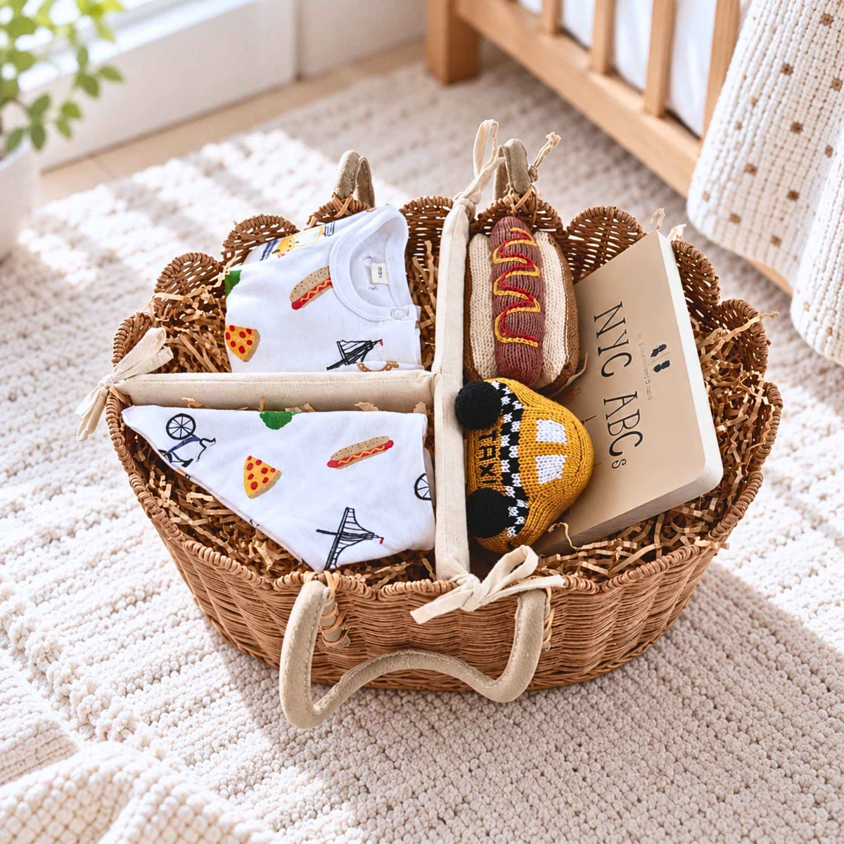 Estella Baby Gift Sets Welcome NYC Baby Gift Basket: 6 Pieces in a Rattan Caddy