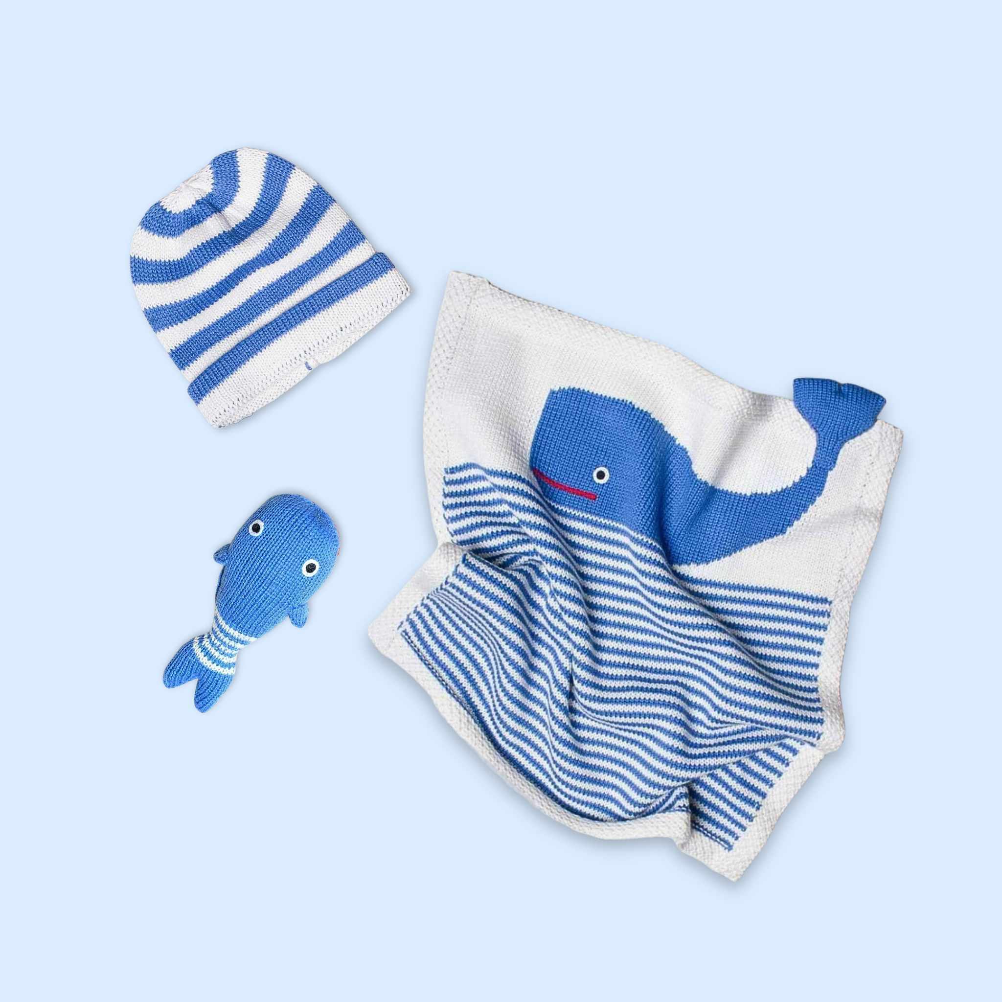 Estella Baby Gift Sets 0-3 M Whale Security  Blanket, Rattle & Hat Set