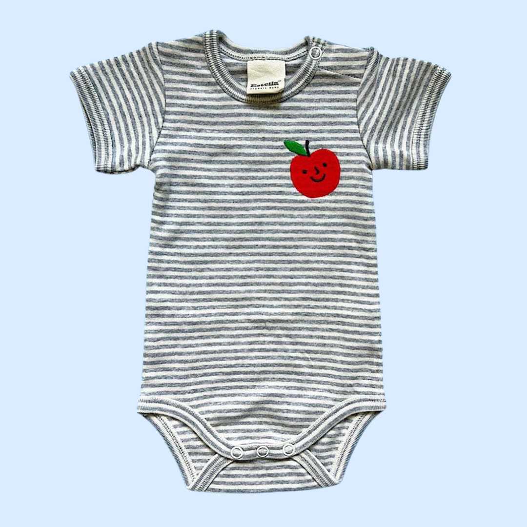 Estella Baby One-Pieces Gray / 0-3 M Apple Embroidered Bodysuit