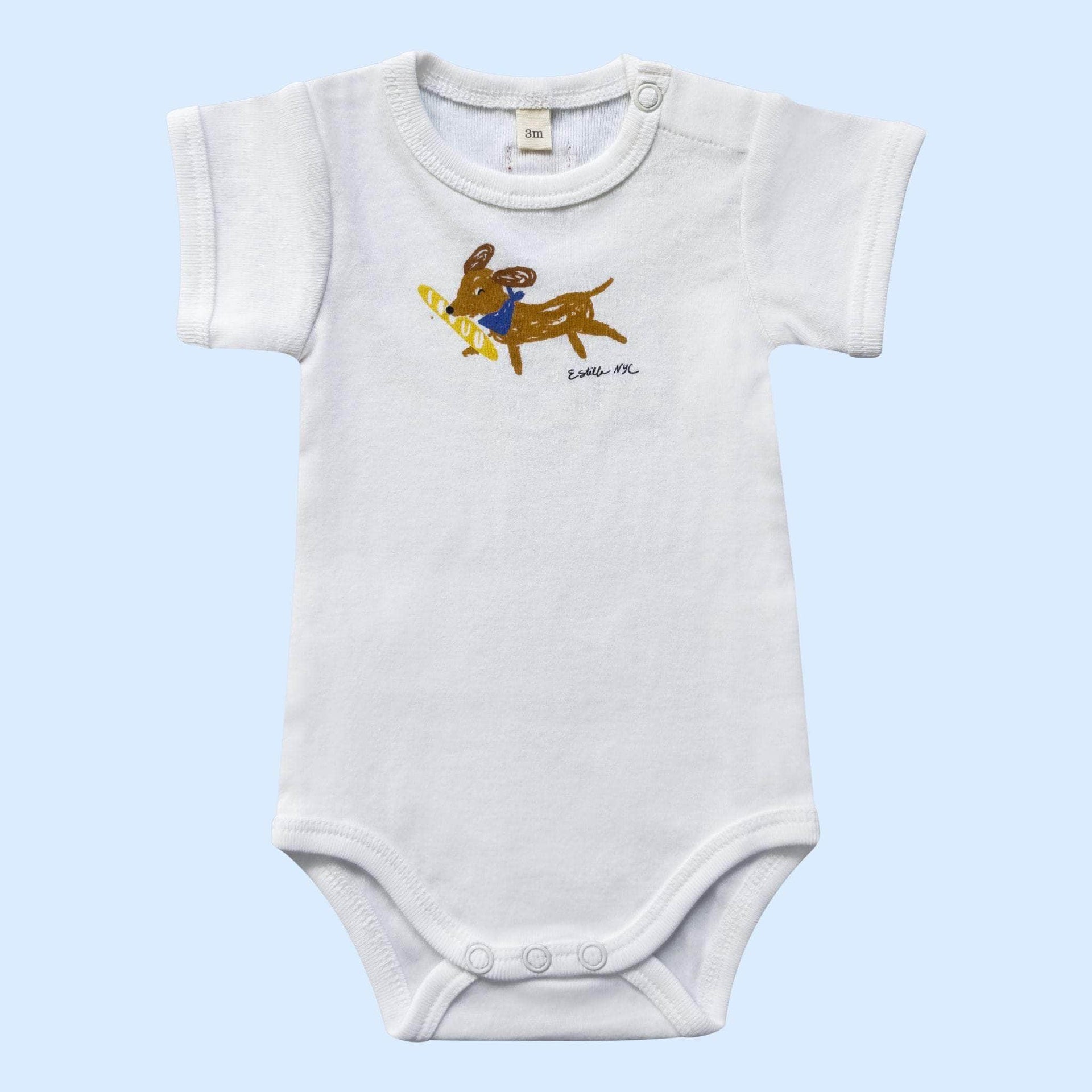 Estella Baby Clothing, Animal theme Organic Bodysuit with Dog Embroidery for Newborns & Infants 3-6M