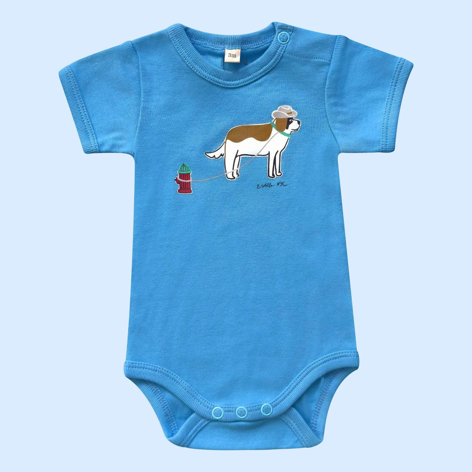 Estella Baby Clothing, Animal theme Organic Bodysuit with Dog Embroidery for Newborns & Infants 3-6M