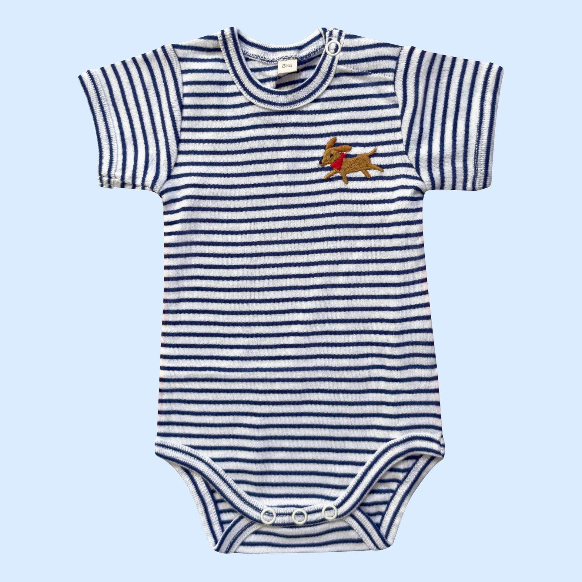 Estella Baby Clothing, Animal theme Organic Bodysuit with Dog Embroidery for Newborns & Infants 3-6M
