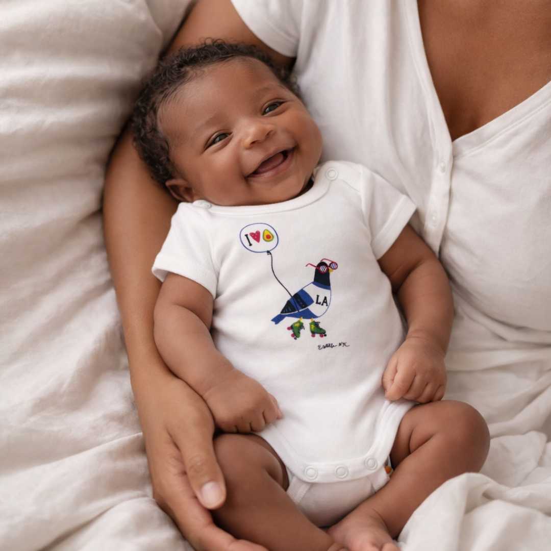Estella Baby Clothing Organic White L.A. Pigeon Bodysuit
