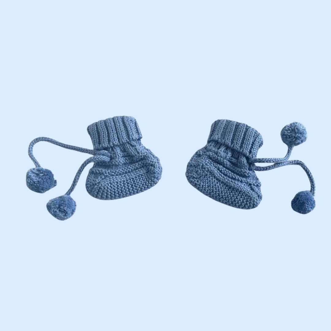 Estella Knitted Booties Blue Baby Booties