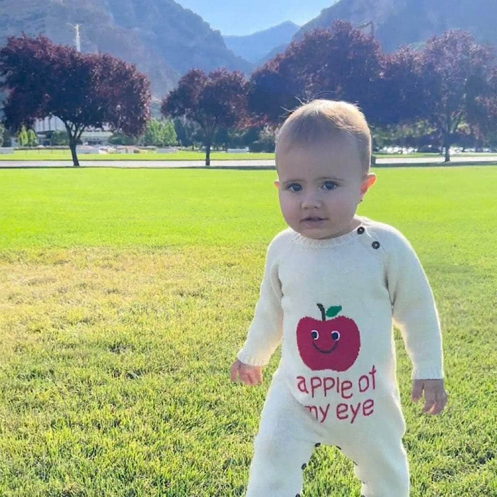 Organic Baby Romper, Long Knit-Apple of My Eye - {{variant_option_1}}