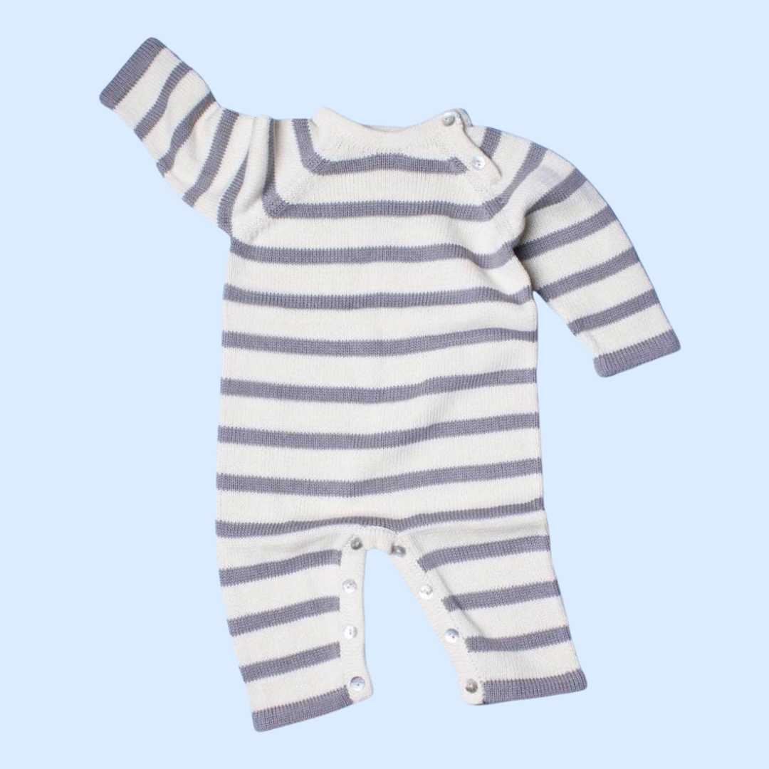 Estella Knitted Romper Grey / 0-3 M Stripes Knitted Romper