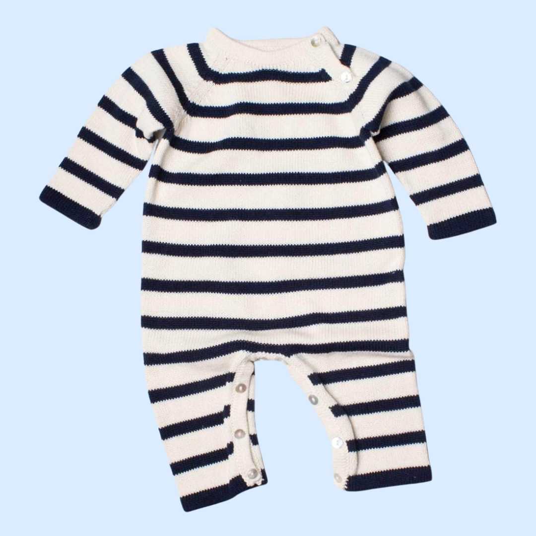 Estella Knitted Romper Navy / 0-3 M Stripes Knitted Romper