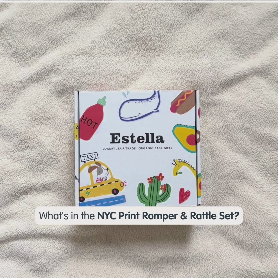Estella Baby Gift Sets Organic NYC Print Romper & Rattle Set 