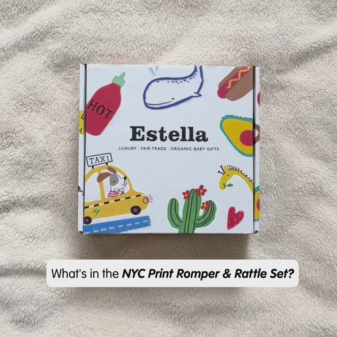 Estella Baby Gift Sets Organic NYC Print Romper & Rattle Set
