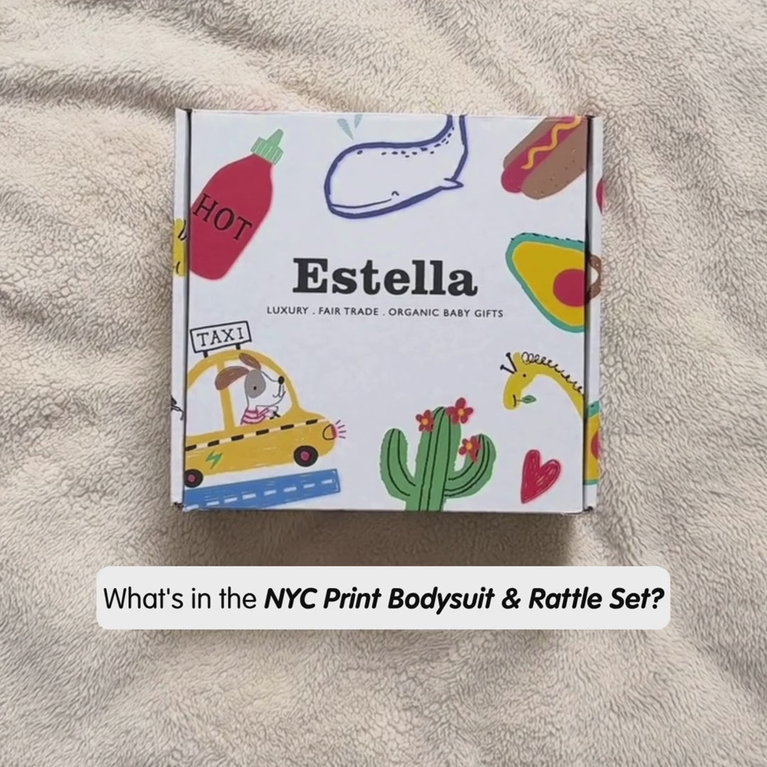 Estella Baby Gift Sets Organic NYC Print Bodysuit & Rattle Set