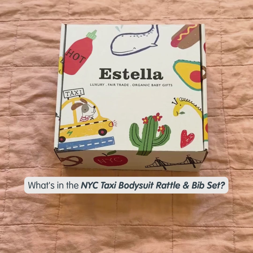 NYC Taxi Baby Gift Set | Organic Bodysuit Rattle & Bib | Estella