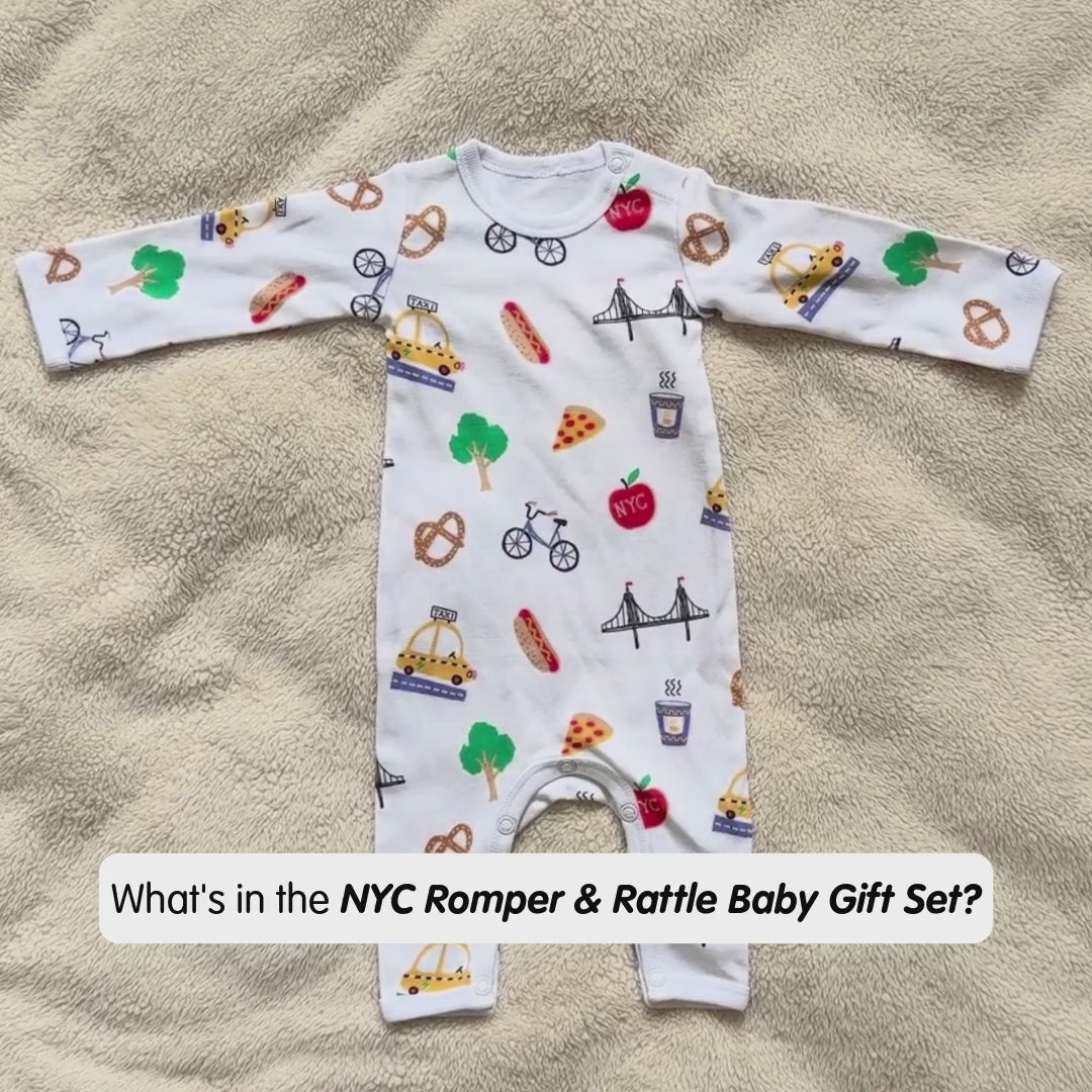 Estella Baby Gift Sets Organic NYC Print Romper & Rattle Set 