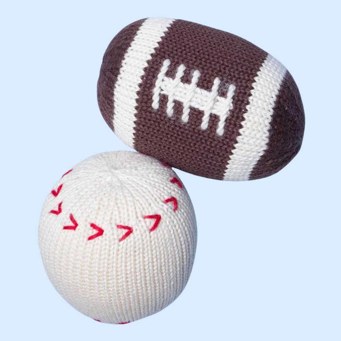 Football & Baseball Baby Rattles | Organic Sports Baby Gift Set | Estella