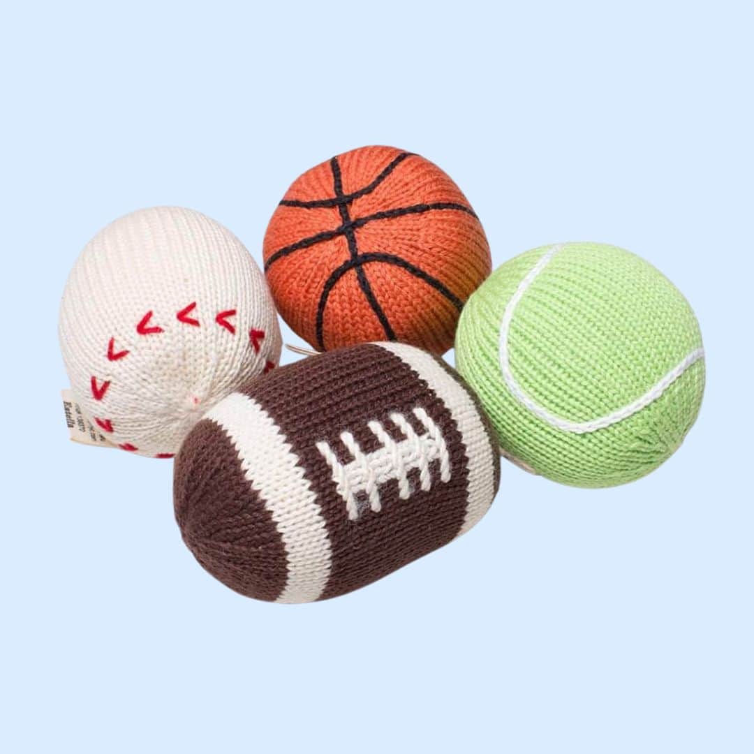 Sports Balls Rattles Set | 4 Organic Baby Sports Rattles | Estella