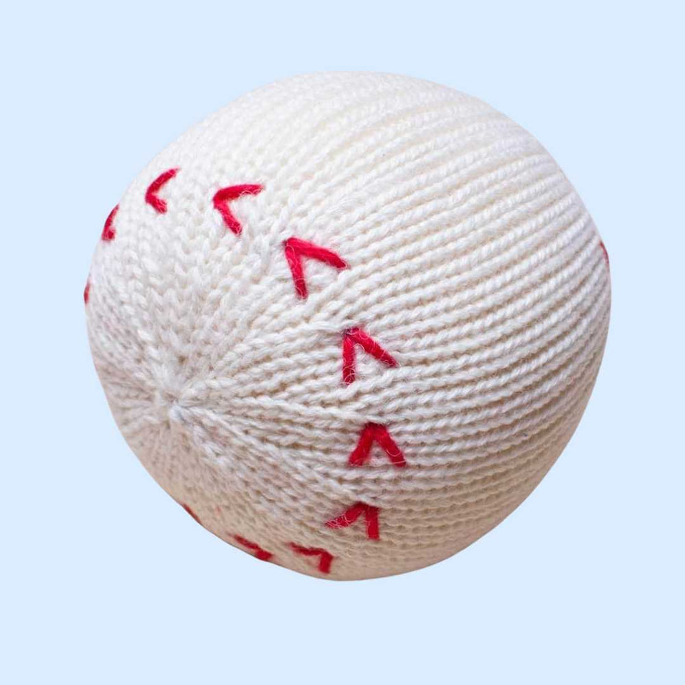 Organic Baseball Rattle Toys, Hand knit | Estella
