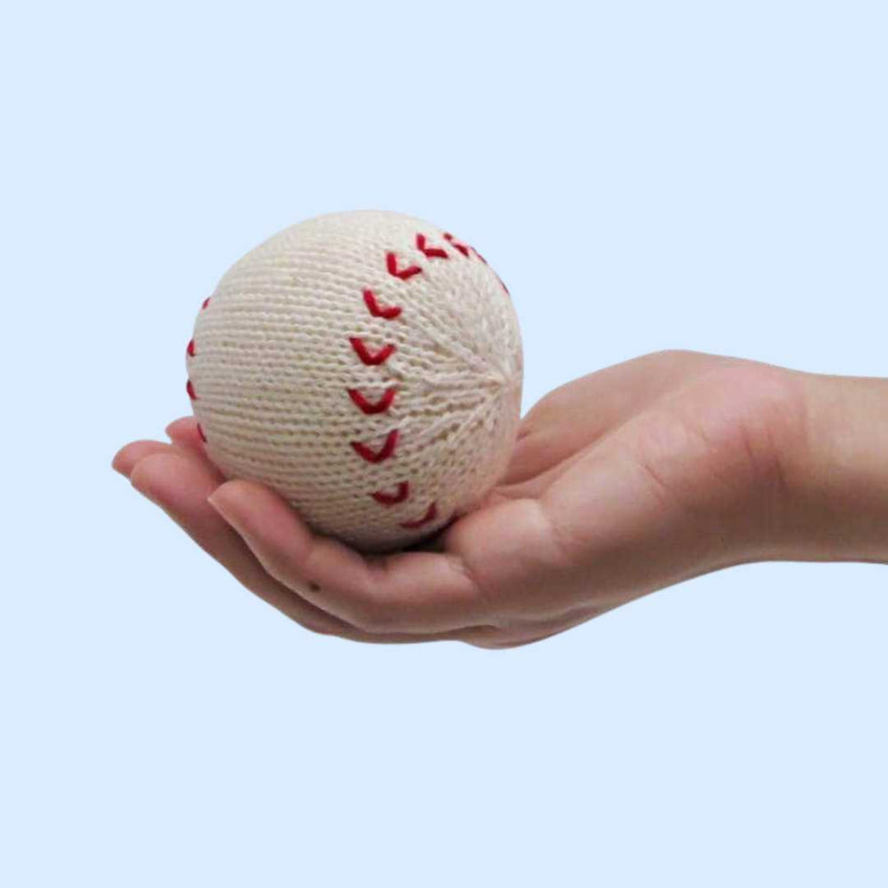Organic Baseball Rattle Toys, Hand knit | Estella