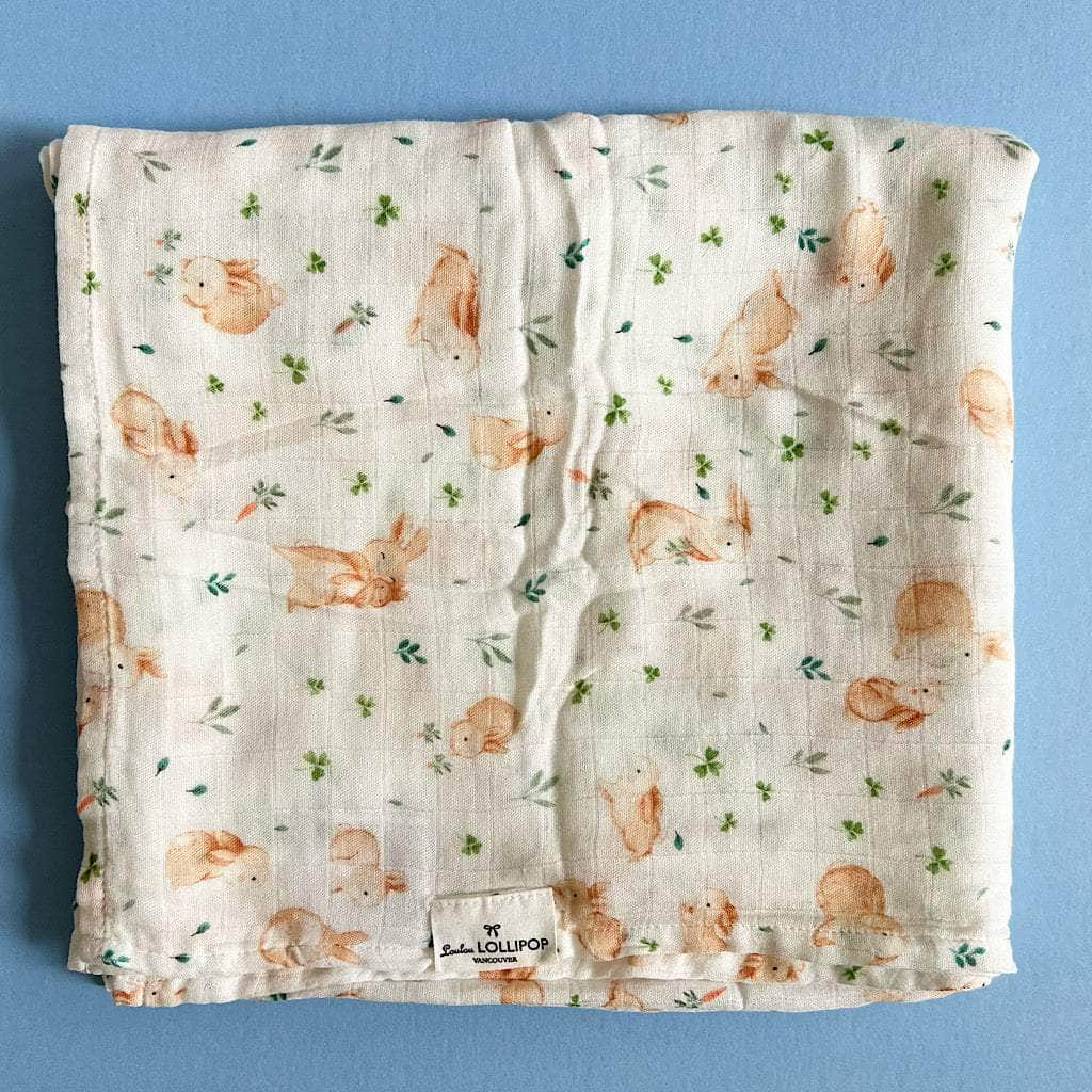 Muslin Bunny Print Baby Swaddle - Bunny Meadow