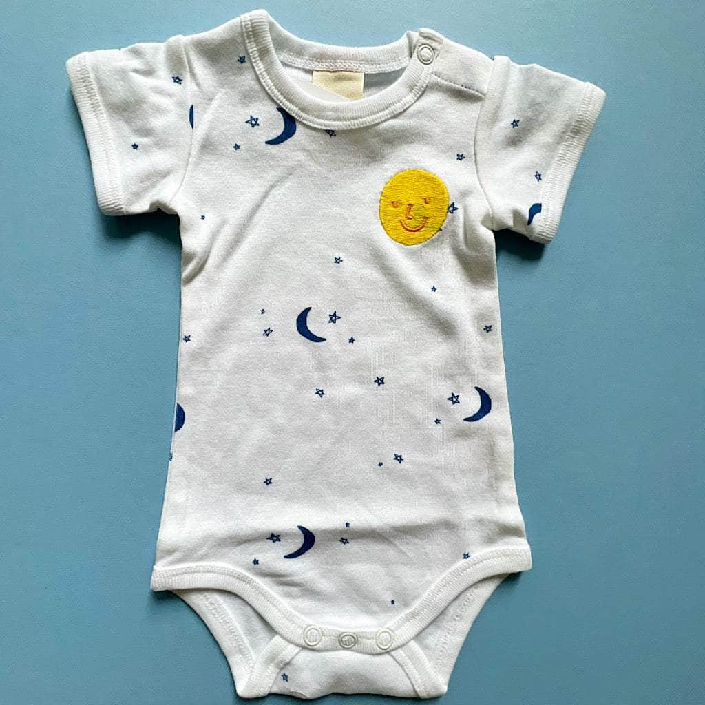Moon and Stars Organic Cotton Baby Bodysuit - 0-3 Months