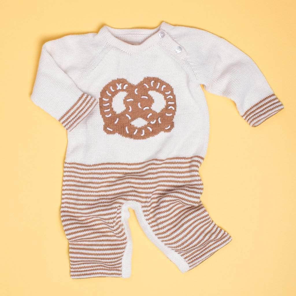 Organic Cotton Baby Romper - Long Sleeve and Leg Onesie - Pretzel Graphic - Front