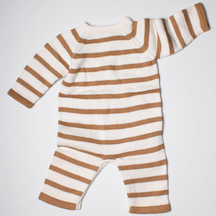 Estella Organic Baby Romper Long Knit Stripe Brown 12 18 M