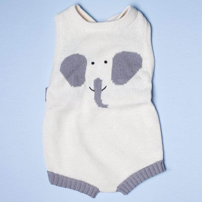 organic elephant sleeveless romper knit. Cream and grey. 