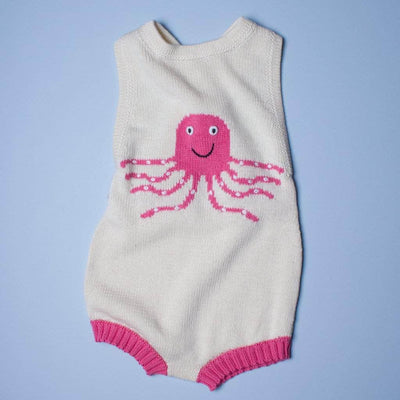Organic Baby Romper, Sleeveless Knit - Octopus - Pink