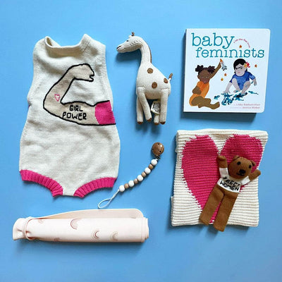 Baby Gift Set-Feminist Baby Romper, Lovey, Bear, Book, Placemat, Paci Holder and Giraffe - {{variant_option_1}}