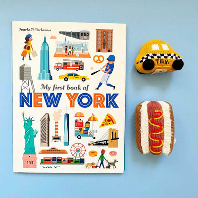 New York Baby Gift Set - "My first book of New York", Organic Newborn Rattle Toys | Taxi and Hot Dog - {{variant_option_1}}