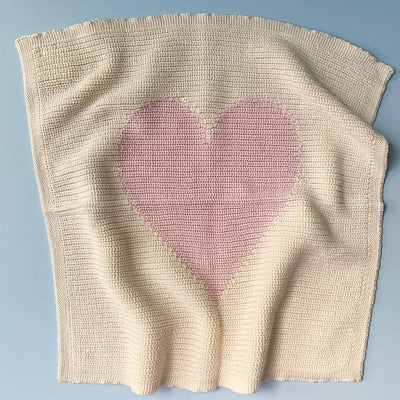 organic pink heart blanket knit. Pink and cream.