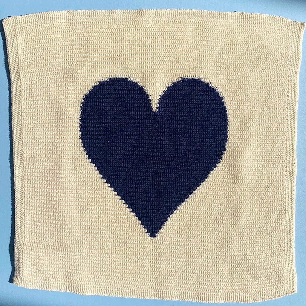 organic blue heart blanket knit. Blue and cream